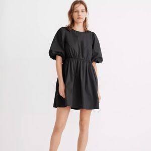 Madewell Poplin Crewneck Bubble-Sleeve Mini Dress